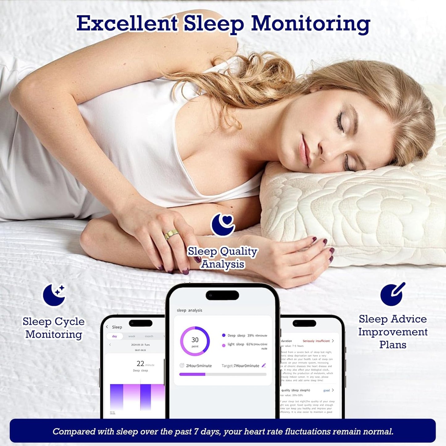 Light Gold Smart Ring Health Tracker - MARKVENT HEATH TRACKER